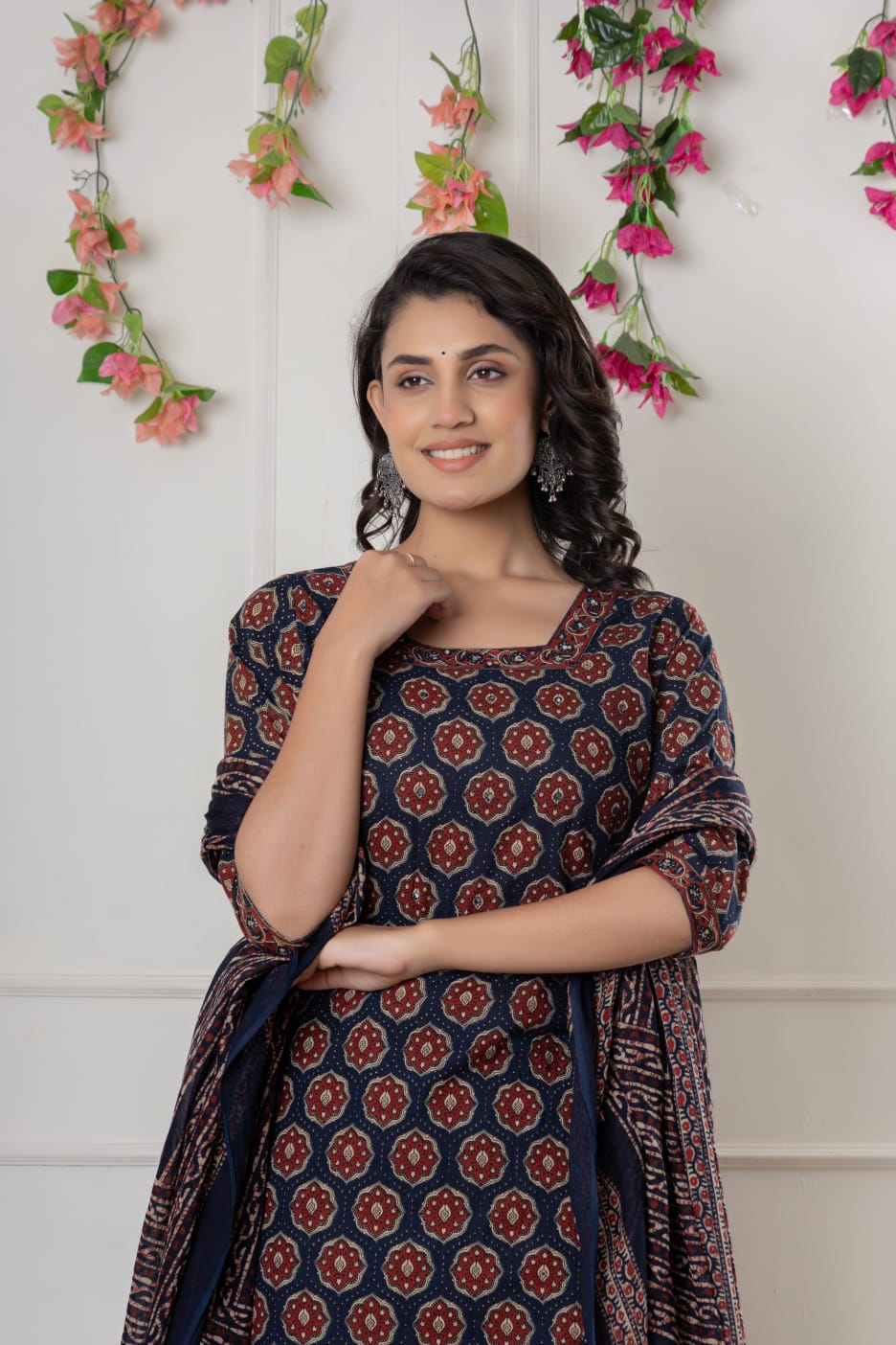 Cotton Straight Kurti Set for Women – Printed Kurta with Pant and Dupatta